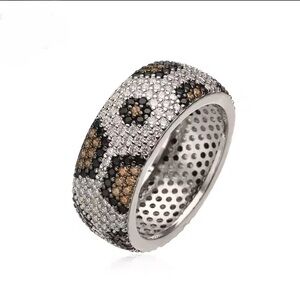 LEOPARD CZ PRINT SILVER RING